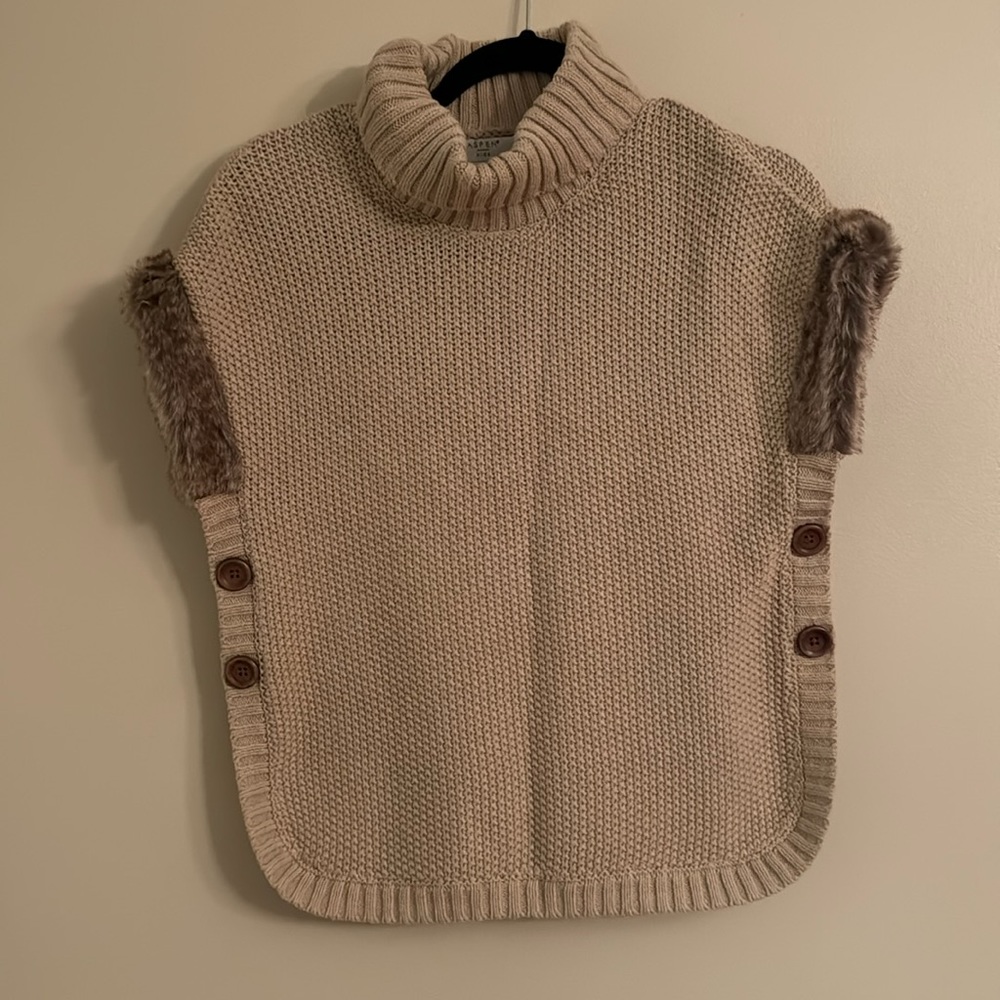 Girls Aspen Kids Turtleneck Sweater Vest With Faux fur- Size Large (10-12)
